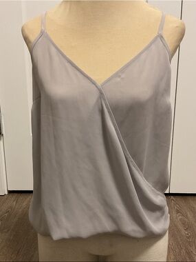 Light Gray flowy bubble Cami Top - Women's Draped V-Neck